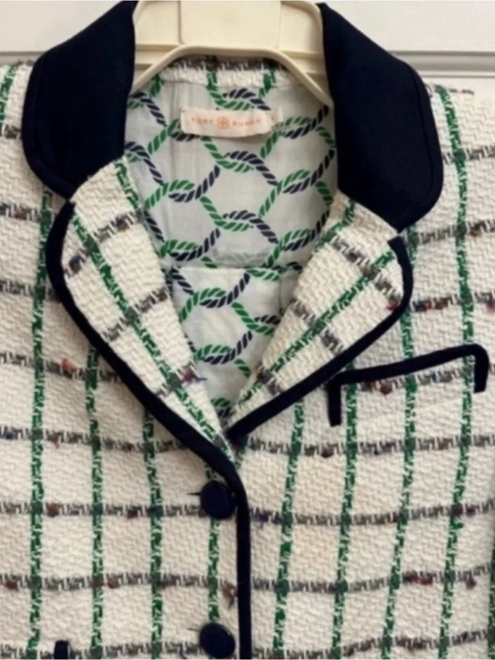 Tory Burch Pocomo Jetty Tweed Check Plaid Blazer